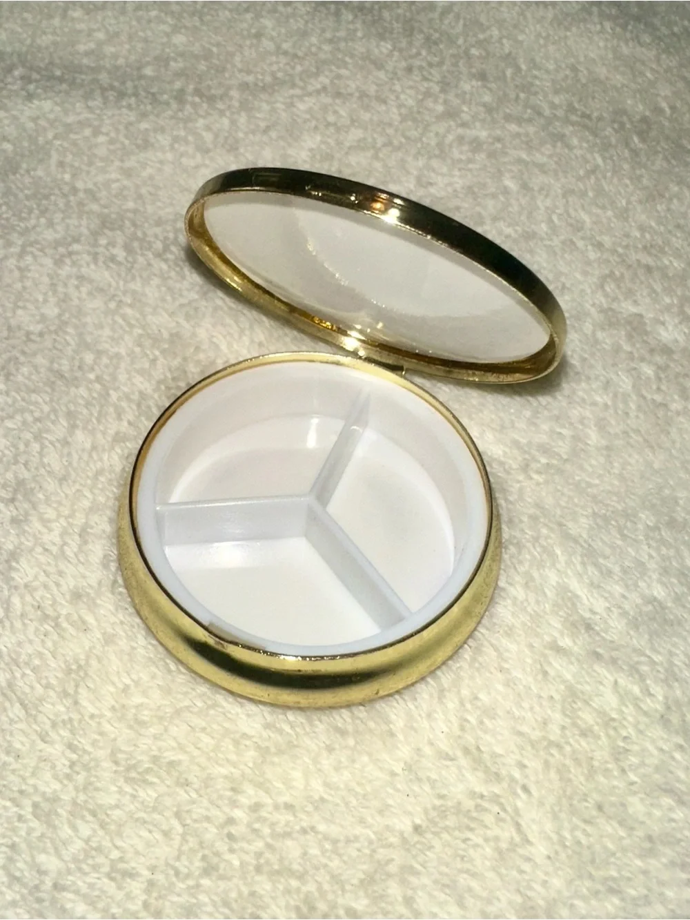 Gold Dark Brown Textured Pill Box Case 3 Compartment Pocket Travel Trinket